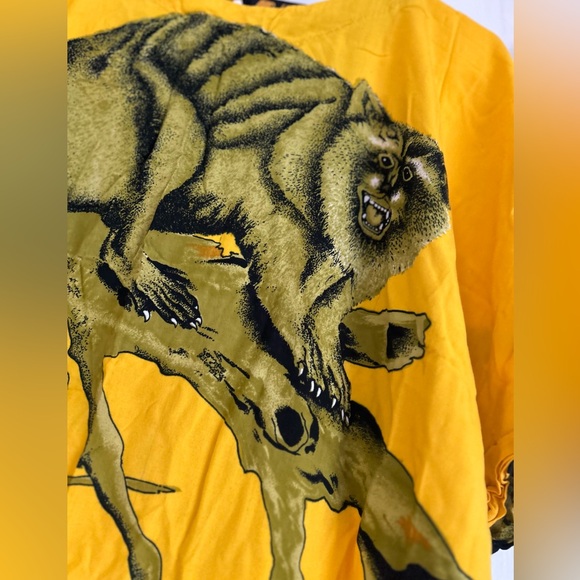 Vintage Elok Batik Yellow and Black Midi Dress with Animal Print Size OS - Picture 3 of 12